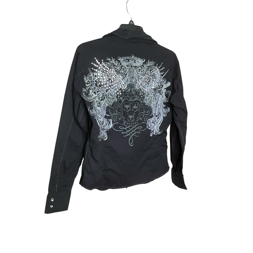 Pepe Jeans Forever Y2K Embellished Button-Front‎ Shirt Black Womens Size L NEW